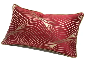 Red and gold wave pattern rectangular lumbar pillow cover detail view, modern luxury style.