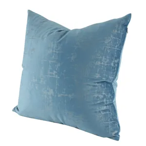 Blue plush abstract geometric throw pillow cover, soft textured cushion detail view.