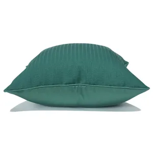 Dark green striped throw pillow cover, modern minimalist cushion detail shot for home decor.