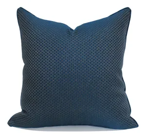 Blue square decorative pillowcase with elegant gold grid pattern, ideal for modern home or hotel bedding.