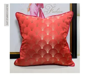 Housse de coussin motif éventail rouge housse de canapé décorative textile doux.