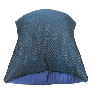 Blue grid square pillow cover, double-sided bedding cushion for hotel and home decor use.