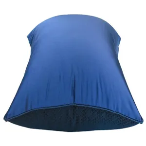 Blue square pillow cover with smooth front and textured checkered base, ideal for home decor.