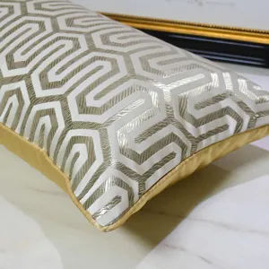 Beige gold geometric throw pillow cover modern minimalist decorative cushion for sofa bed.