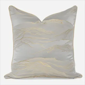 Modern gold line cushion cover luxury gray throw pillow case for living room sofa decor