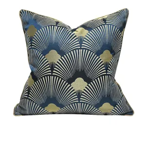Housse de Coussin Décorative en Polyester Motif Géométrique Éventail Bleu Luxe Léger Nordique pour Salon