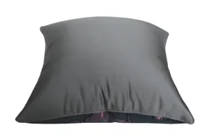 Dark grey silk cushion cover with blue ginkgo leaf pattern at bottom, luxury home decor pillow case