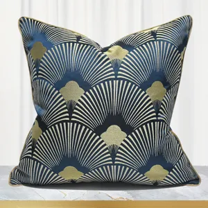 Oreiller décoratif de luxe nordique coussin motif éventail bleu pour canapé salon maison