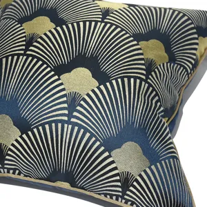 Housse de coussin de luxe style nordique bleu marine motif éventail pour canapé salon