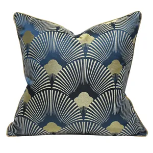 Style nordique luxe bleu motif éventail coussin de sofa coussin décoratif pour le salon