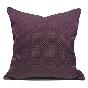 Purple grid square cushion cover, modern minimalist textured throw pillow for bedroom living room.