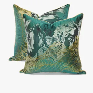 Housse de Coussin Décorative de Style Chinois de Luxe Paysage Abstrait Brodé pour Canapé Salon
