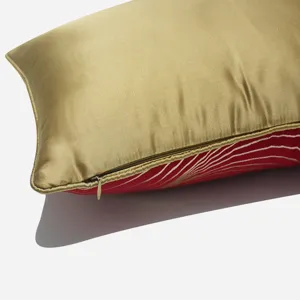 Modern minimalist red striped rectangular lumbar pillow cover for luxury living room sofa.