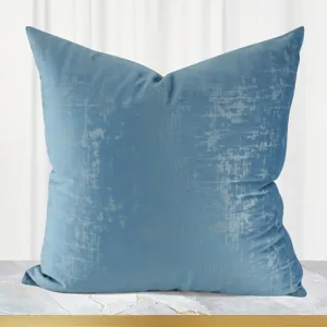 Nordic abstract blue plush throw pillow for sofa, modern geometric cushion cover for living room.