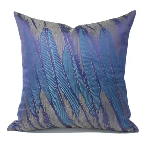 Modern purple abstract feather throw pillow for living room sofa and hotel home decor.