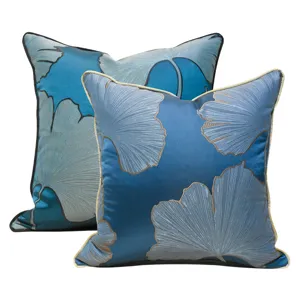 Federa per cuscino con foglia di ginkgo blu per divano soggiorno decorazione principale