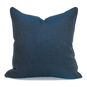 Dark blue square throw pillow cover with fine grid pattern for hotel bed or sofa decor