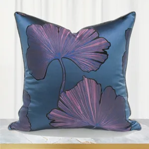 Blue purple ginkgo leaf throw pillow cover decorative square cushion case for home sofa bedroom