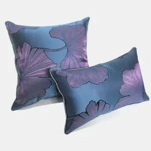 Blue purple ginkgo leaf pattern throw pillow cover set, luxury sofa cushion cover for living room decor