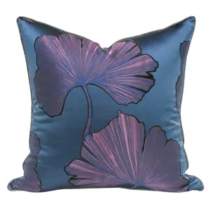 Blue purple ginkgo leaf throw pillow cover luxury living room sofa decorative cushion case