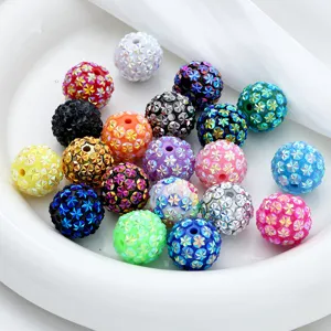 Colorful iridescent rhinestone round beads with holes for DIY phone chains and crafts.