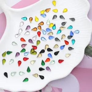 Groothandel 8x4.8mm druppel kristal platte rug strass steentjes voor nail art, meerkleurige glazen.