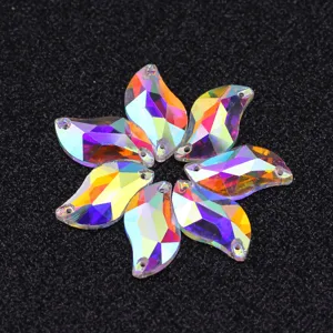 Strass in vetro AB da cucire a forma di S, pietre di cristallo iridescenti per vestiti fai da te