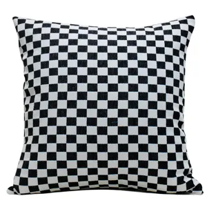 Black and white checkered cushion cover with core, soft fabric for modern sofa decor.
