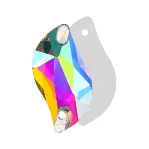 Strass in vetro AB a forma di S da cucire con doppi fori per accessori fai da te
