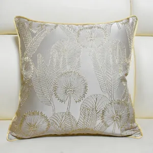 New Chinese luxury throw pillow cover with elegant golden embroidered plant pattern for sofa.