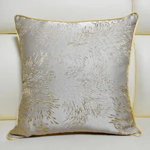 New Chinese luxury throw pillow cover with gold jacquard botanical floral pattern detail.