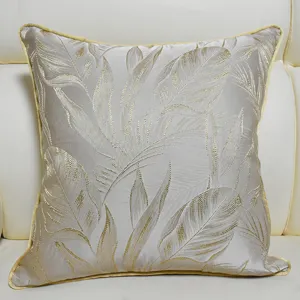 Luxurious jacquard throw pillow cover with gold leaf pattern for modern sofa home decor