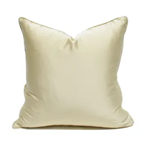 Luxury champagne satin pillowcase detail, smooth silky fabric texture, elegant home decor.