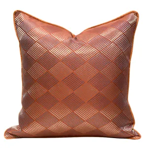 Modern luxury red sofa throw pillow cover rhombus geometric pattern cushion cover square