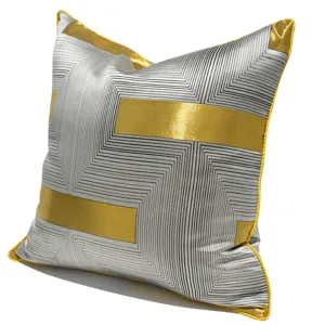 Grey luxury throw pillow cover with modern geometric pattern for living room decor.