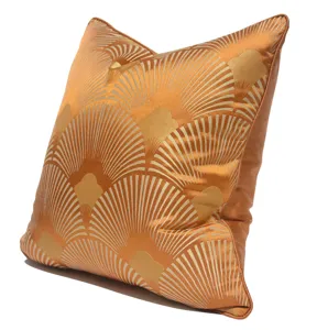 Modern orange fan geometric throw pillow cover detail, stylish living room sofa cushion decor.