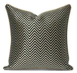Black and gold chevron throw pillow cover, modern luxury square cushion case for sofa couch.