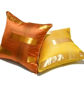 Nordic geometric pattern sofa pillow cover, satin texture decorative cushion, orange and yellow.