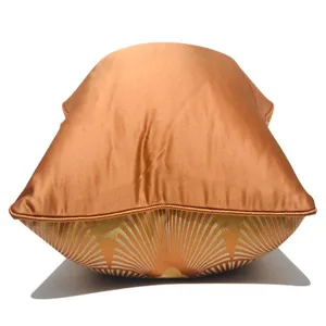 Modern orange geometric fan pattern throw pillow cover detail, elegant piping design.