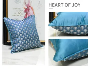 Dark blue fan pattern throw pillow cover detail shot, modern luxury square cushion case.