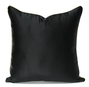 Black square cushion cover detail, modern luxury pillowcase showcase, soft fabric texture
