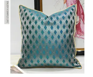 Fodera per cuscino decorativa verde con motivo a rombi stile lusso moderno per divano