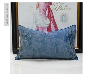 Cojín decorativo de terciopelo azul oscuro estilo nórdico para el sofá y dormitorio.