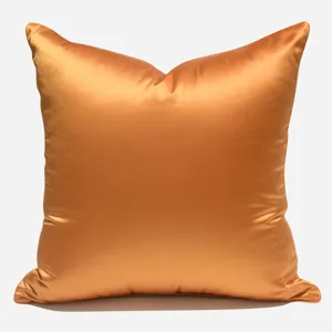 Modern orange satin square throw pillow cover for living room sofa hotel home decor.