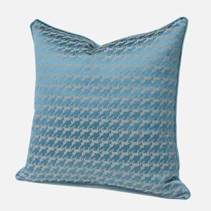 Blue houndstooth cushion cover luxury geometric throw pillow for sofa and bedroom home decor.