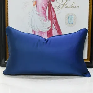 Cojín lumbar de satén azul oscuro, cojín rectangular minimalista para sala de estar y dormitorio.