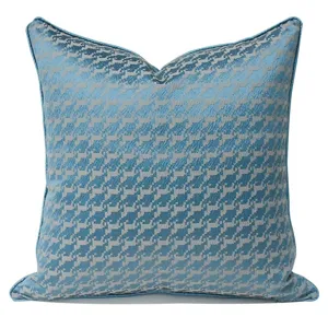 Luxury blue houndstooth throw pillow cover, stylish geometric decorative cushion for sofa.