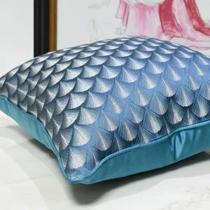 Dark blue fan patterned sofa pillow cover luxury square cushion for living room bedroom