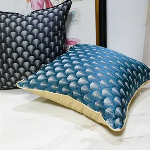 Modern minimalist dark blue fan pattern sofa cushion cover luxury square pillowcase home decor