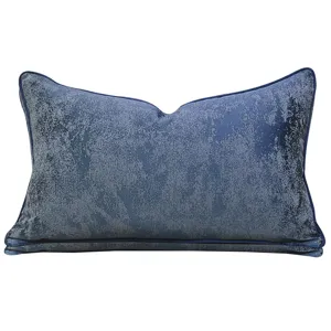 Cojin lumbar de terciopelo azul oscuro para sofa de sala, funda decorativa moderna